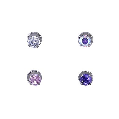 Emberly 4-Piece Stainless Steel Cubic Zirconia Flat Back Nose Ring Set