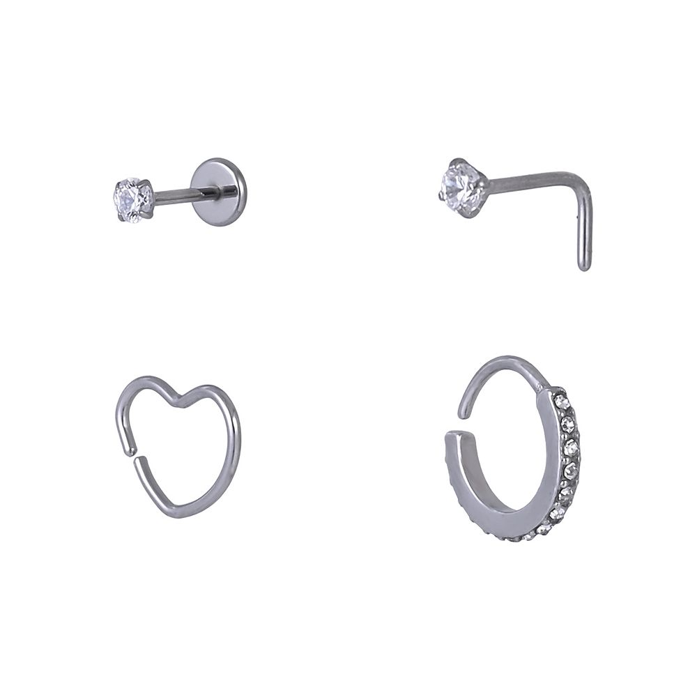 Emberly 4-Piece Stainless Steel L-Bend & Heart Split Hoop Nose