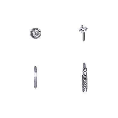 Emberly 4-Piece Stainless Steel L-Bend & Heart Split Hoop Nose Ring Set
