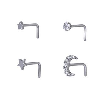 Emberly 4 pc Stainless Steel L-Bend Nose Ring Set