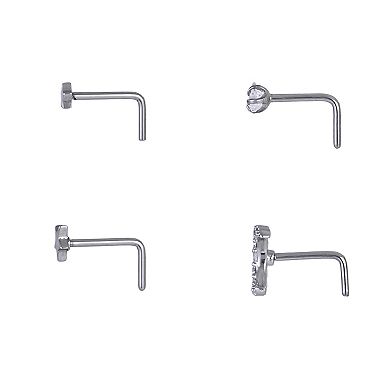 Emberly 4-Piece Stainless Steel L-Bend Nose Ring Set