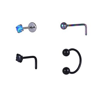 Emberly 4 pc Stainless Steel L-Bend & Horseshoe Ball End Nose Ring Set