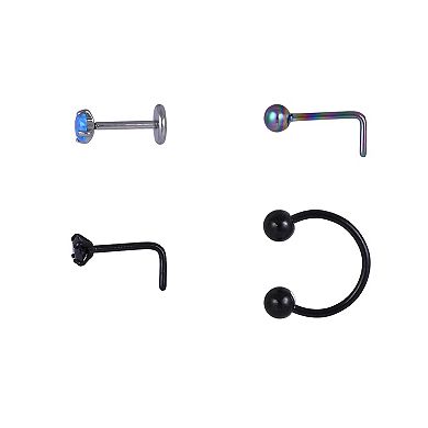 Emberly 4-Piece Stainless Steel L-Bend & Horseshoe Ball End Nose Ring Set
