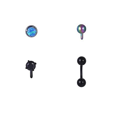 Emberly 4-Piece Stainless Steel L-Bend & Horseshoe Ball End Nose Ring Set