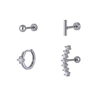 Emberly 4 pc Stainless Steel Climber & Hoop Cartilage Earring Set