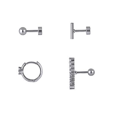 Emberly 4-Piece Stainless Steel Climber & Hoop Cartilage Earring Set