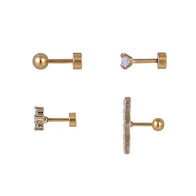 Emberly 4-Piece Gold Tone Stainless Steel Flat Back Cartilage Earring Set
