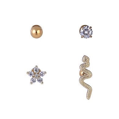Emberly 4-Piece Gold Tone Stainless Steel Flat Back Cartilage Earring Set