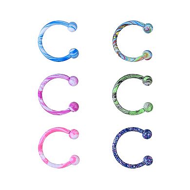 Emberly 6-Piece Multi Color Coated Stainless Steel Circular Barbell Septum Ring Set