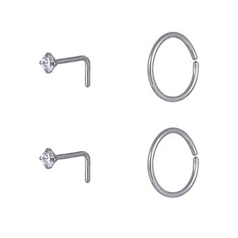Emberly 4 pc Stainless Steel L-Bend & Split Hoop Nose Ring Set