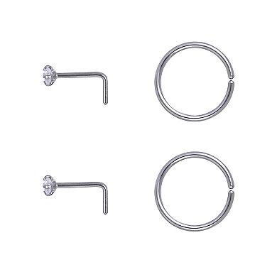 Emberly 4-Piece Stainless Steel L-Bend & Split Hoop Nose Rings