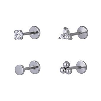 Emberly 4 pc Stainless Steel Flat Back Nose Ring Set