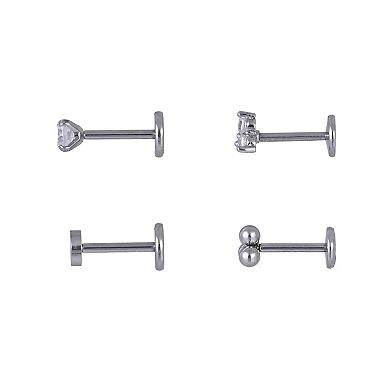 Emberly 4-Piece Stainless Steel Flat Back Nose Ring Set
