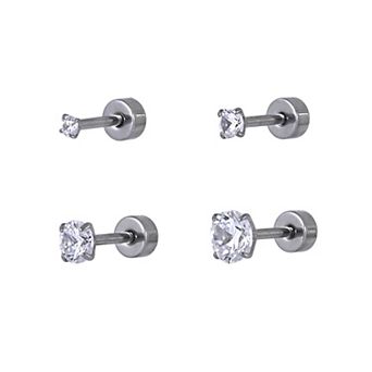 Emberly 4 pc Stainless Steel Flat Back Cartilage Earring Set