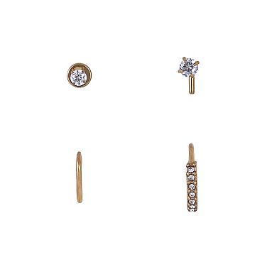 Emberly 4-Piece Gold Tone Stainless Steel L-Bend & Heart Split Hoop Nose Ring Set