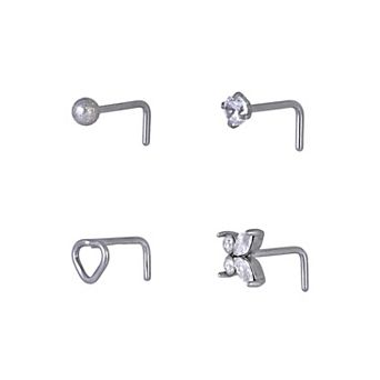 Emberly 4 pc Stainless Steel L-Bend Nose Ring Set