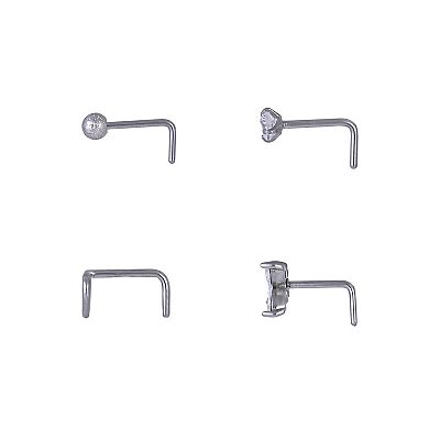 Emberly 4-Piece Stainless Steel L-Bend Nose Ring Set