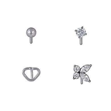 Emberly 4-Piece Stainless Steel L-Bend Nose Ring Set