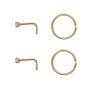 Emberly 4-Piece Gold Tone Stainless Steel L-Bend & Split Hoop Nose Ring Set