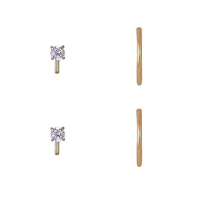 Emberly 4-Piece Gold Tone Stainless Steel L-Bend & Split Hoop Nose Ring Set