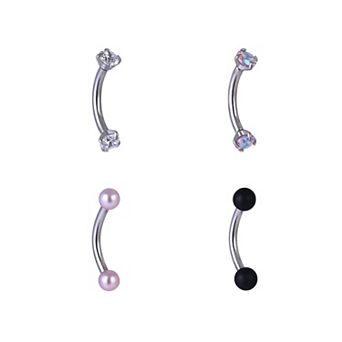Emberly 4 pc Stainless Steel Curved Barbell Eyebrow Ring Set