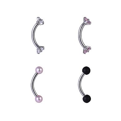 Emberly 4-Piece Stainless Steel Curved Barbell Eyebrow Ring Set