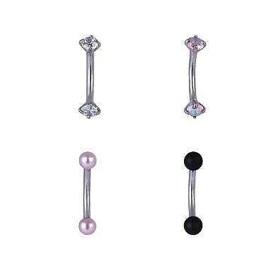 Emberly 4-Piece Stainless Steel Curved Barbell Eyebrow Ring Set