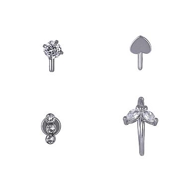 Emberly 4-Piece Stainless Steel L-Bend & Butterfly Split Hoop Nose Ring Set