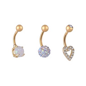 Emberly 3 pc Stainless Steel Curved Barbell Belly Ring Set