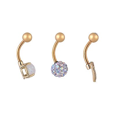 Emberly 3-Piece Stainless Steel Curved Barbell Belly Ring Set