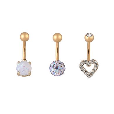 Emberly 3-Piece Stainless Steel Curved Barbell Belly Ring Set
