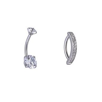Emberly 2 pc Stainless Steel Curved Barbell & Clicker Belly Ring Set