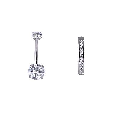 Emberly 2-Piece Stainless Steel Curved Barbell & Clicker Belly Ring Set