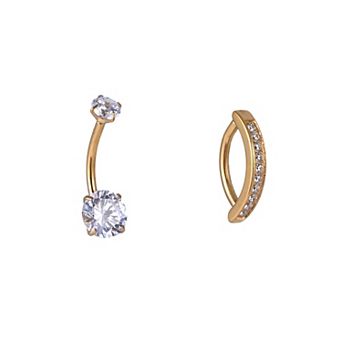 Emberly 2 pc Gold Tone Stainless Steel Curved Barbell & Clicker Belly Ring Set