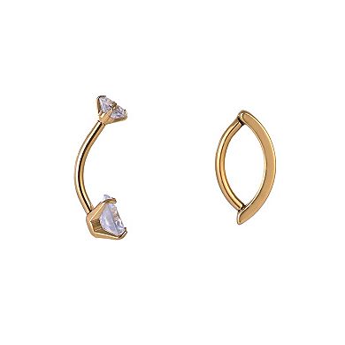 Emberly 2-Piece Gold Tone Stainless Steel Curved Barbell & Clicker Belly Ring Set