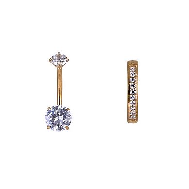 Emberly 2-Piece Gold Tone Stainless Steel Curved Barbell & Clicker Belly Ring Set