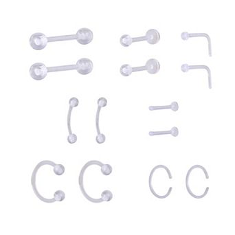 Emberly 14 pc Clear Bioflex Body Piercing Retainer Set