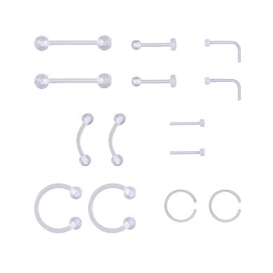 Emberly 14-Piece Clear Bioflex Body Piercing Retainer Set