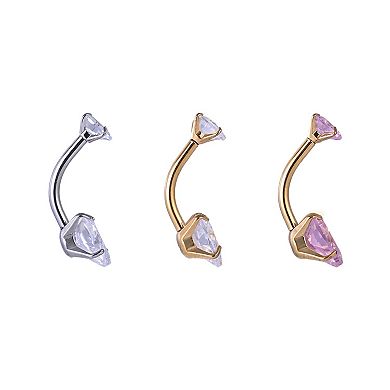 Emberly 3-Piece Stainless Steel Heart Cubic Zirconia Curved Barbell Belly Ring Set