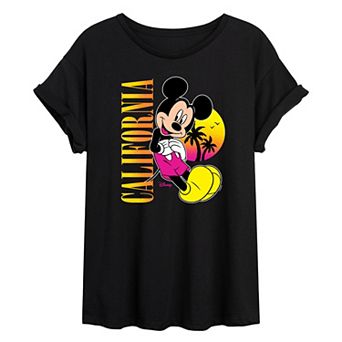Juniors' Disney's Mickey Mouse California Sunset Oversized Tee
