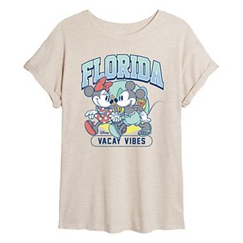 Juniors' Disney Mickey & Minnie Florida Vacay Vibes Oversized Tee