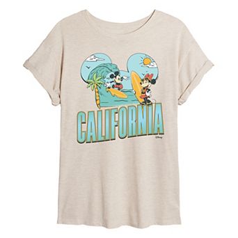 Juniors' Disney's Mickey & Minnie California Surf Oversized Tee