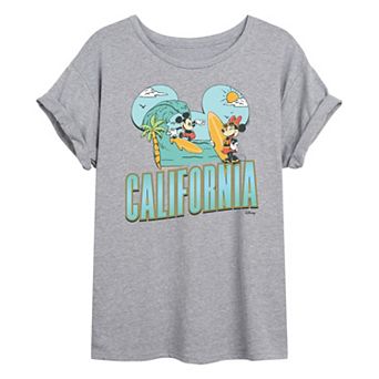 Juniors' Disney's Mickey & Minnie California Surf Oversized Tee