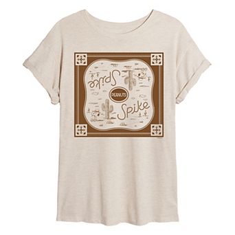 Juniors' Peanuts Spike Bandana Print Oversized Tee