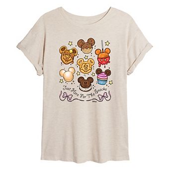 Juniors' Disney Mickey Just Here For The Snacks Oversized Tee