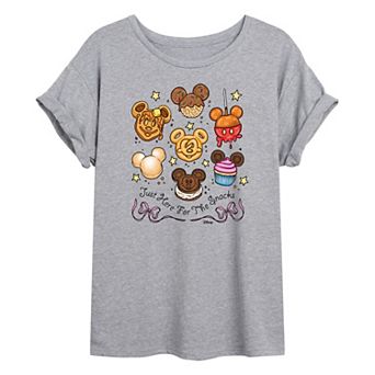 Juniors' Disney Mickey Just Here For The Snacks Oversized Tee