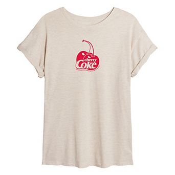 Juniors' Cherry Coke Minimalist Cherry Logo Oversized Tee