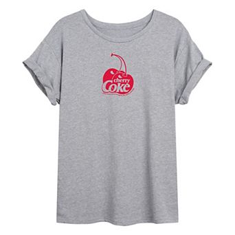 Juniors' Cherry Coke Minimalist Cherry Logo Oversized Tee