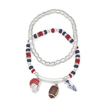 Get Spirited 2 pc Silver Tone Football Stretch Bracelet Set