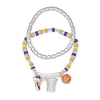 Get Spirited 2 pc Silver Tone Basketball Stretch Bracelet Set